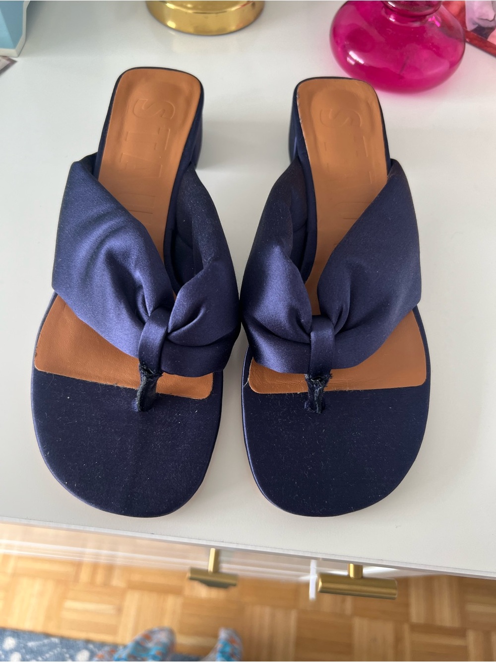 Staud Navy Silk heeled sandal 37